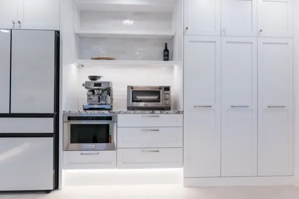 Custom built-in coffee bar cabinetry from an Austin kitchen remodel