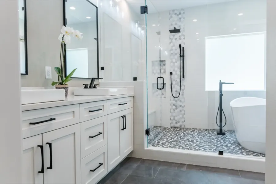 Master bathroom remodel with freestanding tub and glass shower in Austin, TX