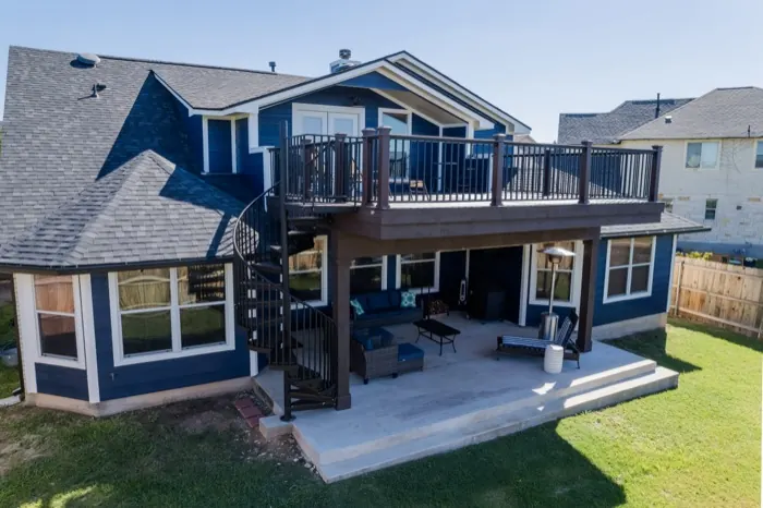 Second-story deck and balcony addition on an Austin home